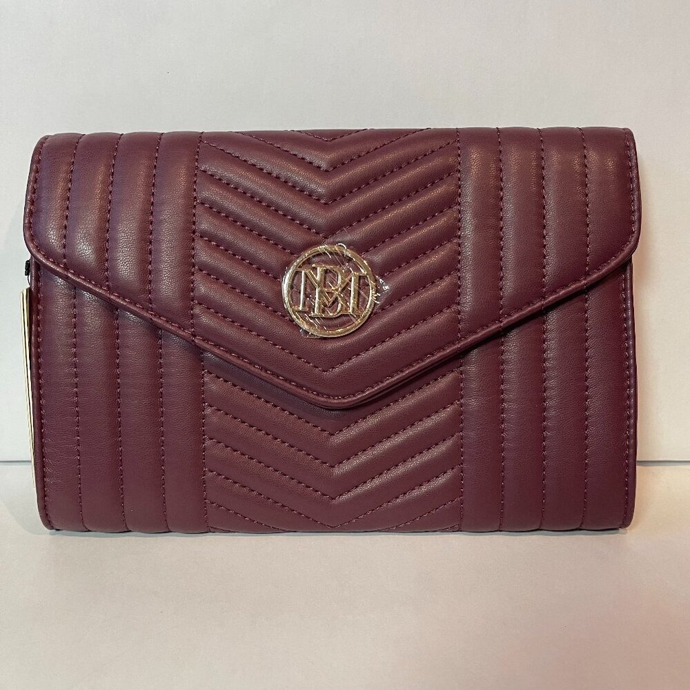 NEW! Badgley Mischka Plum 2-Way Chevron Quilted Crossbody Clutch Bag - NWT
